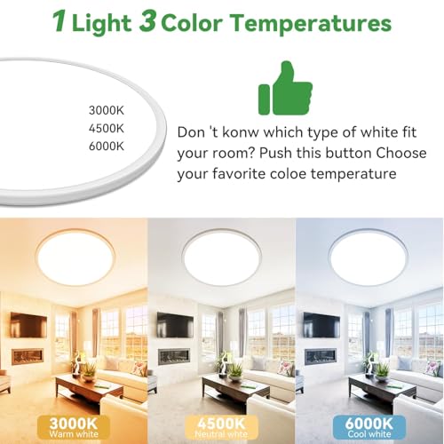 15.8INCH 2Pack Big Dimmable Flush Mount Ceiling Light Fixture White (2 Count)