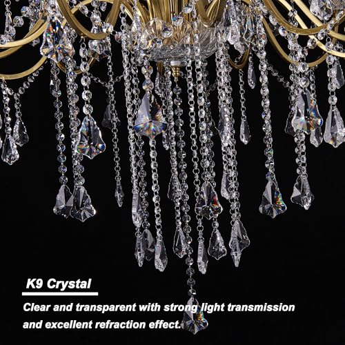 Large Antique French Country Brass Color Crystal Chandelier 3