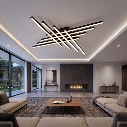 Flush Mount Ceiling Light Fixture 45.7" Modern Black Sputnik Dimmable LED Lamp with Remote Control Ideal for Bedroom Living Room Kitchen Room