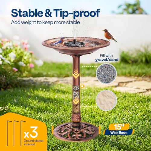 Bird Bath with Solar Fountain for Outside