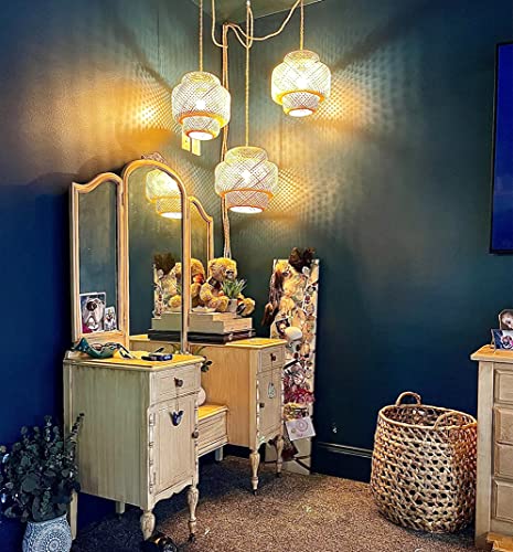 Plug in Pendant Light Rattan Hanging Lights with Plug in Cord Bamboo Hanging Lamp Dimmable