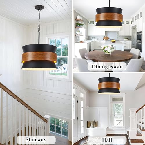 5 Light Black Chandelier 19.68" Drum Farmhouse Chandelier for Dining Room