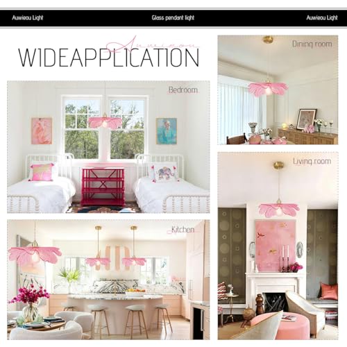 Art Decor Leaf Pendant Light Modern Hanging Ceiling Light Large Vintage Retro Pendant Lights 15.75" Pink Glass Shade for Kitchen Island Dining Room Entryway
