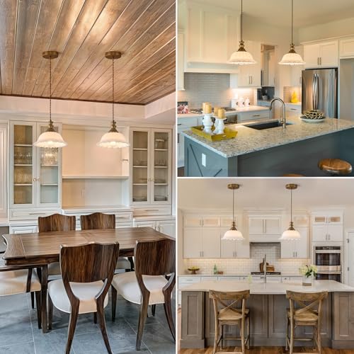 Glass Pendant Lights Modern Pendant Lighting Fixtures Hanging Lamp for Kitchen Island Bedroom Dining Room Coffee Shop Hallway White and Brass 2 Pack (2 Count)