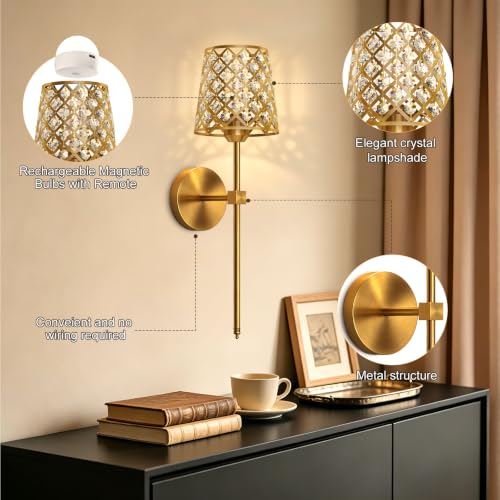 Crystal Battery Operated Wall Sconces Set of 2