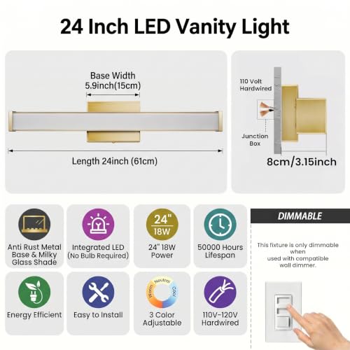 24" Modern LED Bathroom Light Fixtures (24 Count)