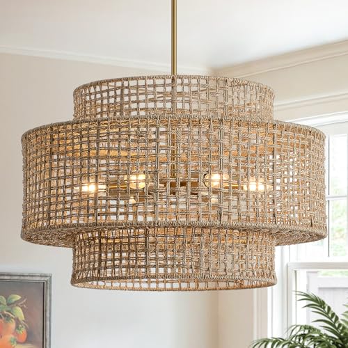 24" Rattan Chandelier for Dining Room