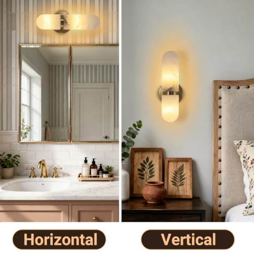 Alabaster Wall Sconces Bathroom Vanity Light Gold 13in 1 Pack