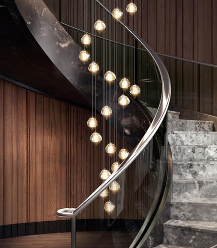 LED Glam Chandelier 138 inches Long Light Luxury Crystal Ceiling Chandeliers Remote Dimmable High Ceiling Pendants Lighting Fixtures Black 20 Lights (20 Count)