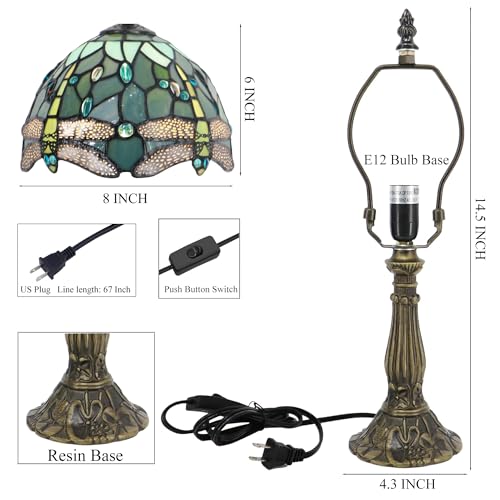 Tiffany Lamp Stained Glass Table Bedside Accent Light 8X8X14.5 inch