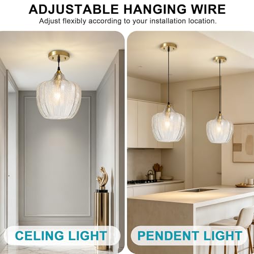 Clear Glass Pendant Lights Kitchen Island 2 Pack Gold Hanging Ceiling Light (2 Count)