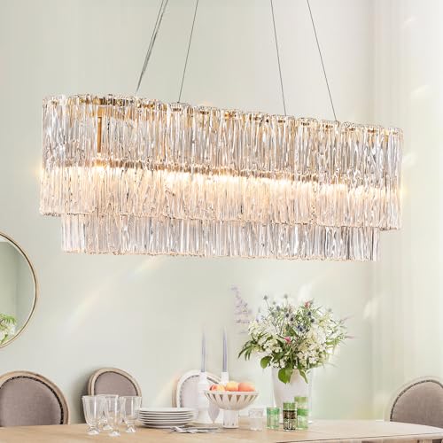 35.5" Rectangle Crystal Glass Chandelier 6