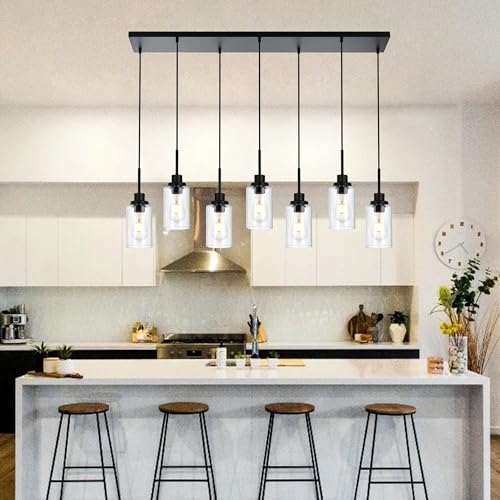 Linear Hanging Pendant Lights with Clear Glass Shade Black