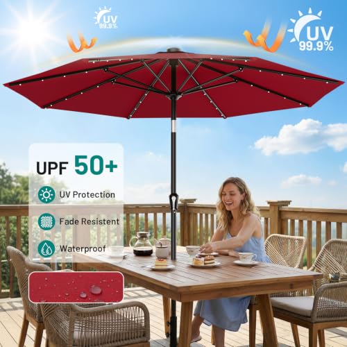 9FT Patio Umbrella with Solar Lights