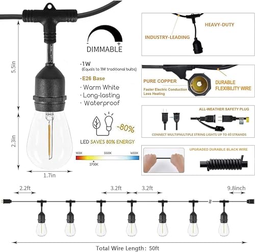 Outdoor String Lights for Outside 150 FT Waterproof Commercial Grade (150 Foot)