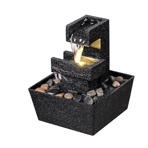 8 Inch Modern Black Tabletop Water Fountain with LED Light