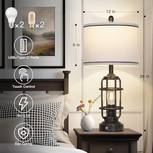 26" Vintage Industrial Table Lamps Set of 2 (2 Count)