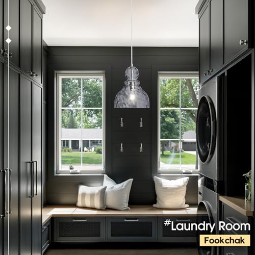 Hammered Glass Pendant Light Smoked Grey Kitchen Island Lights 10in Large Chrome Pendant Hanging Light for Dining Room Kitchen Sink Hallway Entrance