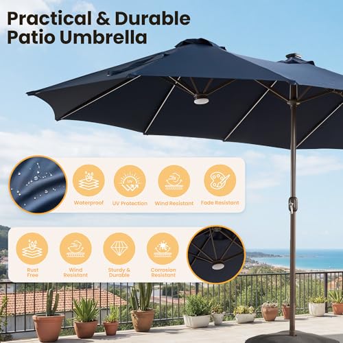 15FT Patio Umbrella With Multicolor Solar Light