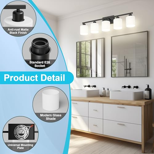 Bathroom Black Lighting Fixtures Over Mirror