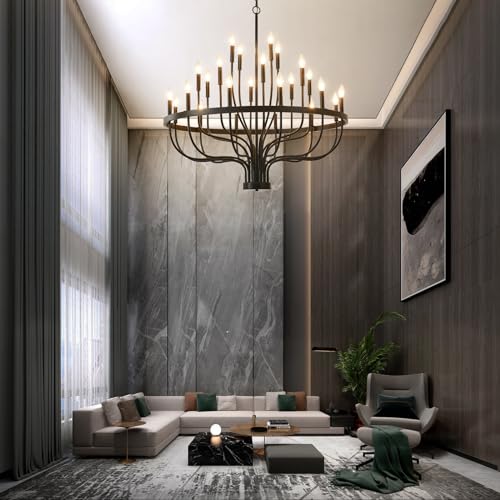 Black Chandelier 40" Large Farmhouse Chandeliers for High Ceilings