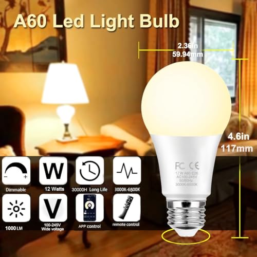 12W A60 Smart Light Bulb with a 2.4GHz Remote Control (2 Count)