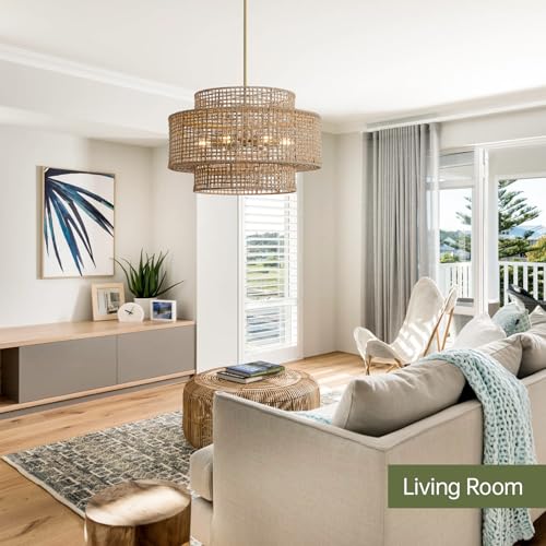 24" Rattan Chandelier for Dining Room
