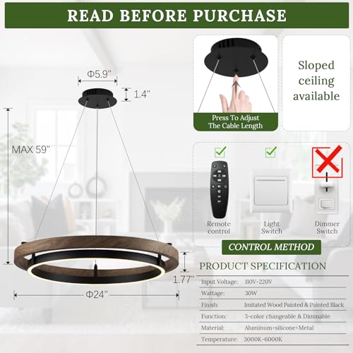 LED Ring Chandelier Dimmable Black Walnut Wood Chandeliers