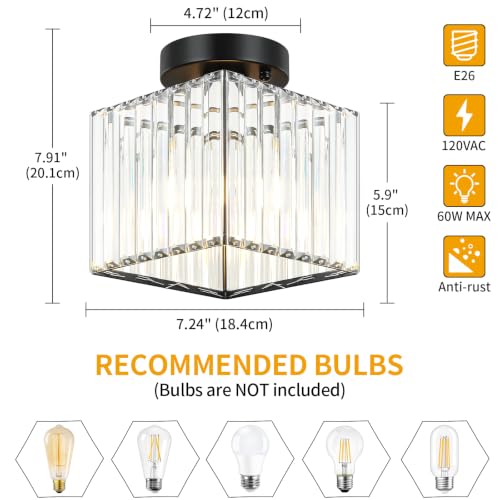 Modern Black Ceiling Light Fixture Crystal Hallway Entryway Light Fixtures