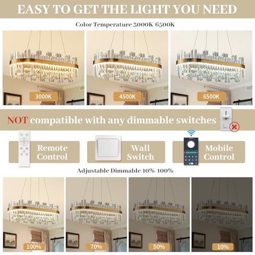 39.3" Glod Rectangular Modern Led Crystal Dining Room Chandelier