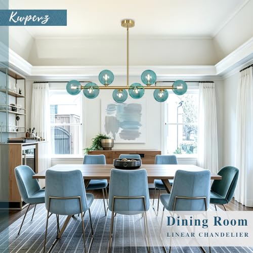 Gold Linear Sputnik Chandeliers 37" Mid Century Blue Glass Globe Chandelier