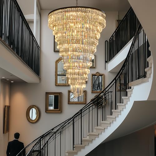 48 Inch Gold Crystal Tube Spiral Chandelier