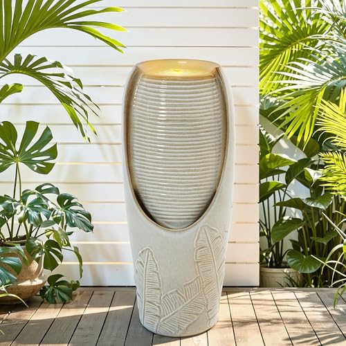 Autodaya 32"H Jar Ceramic Outdoor Water Fountain