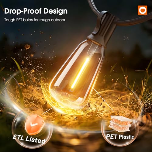 200FT(50*4) Outdoor String Lights with Remote LED Edison Waterproof (200 Foot)