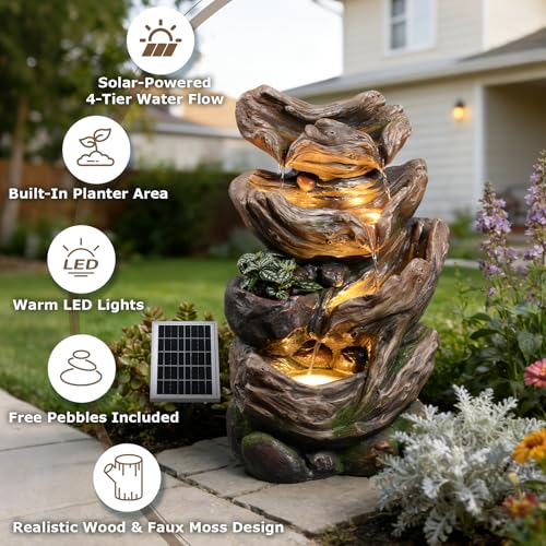 25.2" Tall Solar Water Fountain Outdoor Waterfall Feature