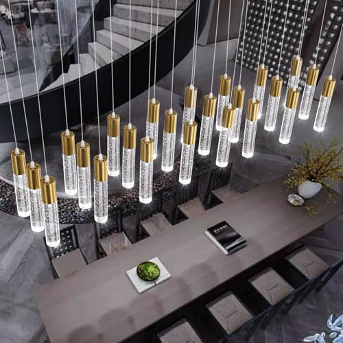 24 Lights Modern Crystal Chandeliers LED Pendant Light for Kitchen Island Dining Room Entrance Foyer Living Room 6000K Gold