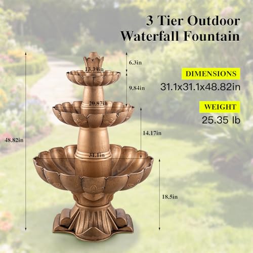 48.8" 3 Tier Freestanding Water Fountain Outdoor Garden