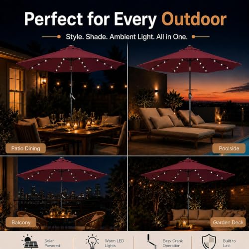 9FT Solar Patio Umbrella w