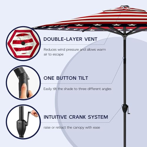 9FT Lyon Outdoor Patio Umbrella Outdoor Table Umbrella with Push Button Tilt and Crank Market Umbrella 6 Sturdy Ribs UV Protection Waterproof for Garden Deck Backyard Pool