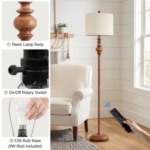 64.25" Farmhouse Floor Lamp with Remote (Dark Brown)