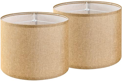 Set of 2 Brown Medium Drum Lamp Shades 13" Top x 13" Bottom x 10" High