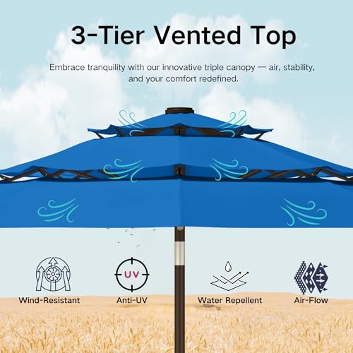 10ft 3 Tier Patio Umbrella with Solar Lights