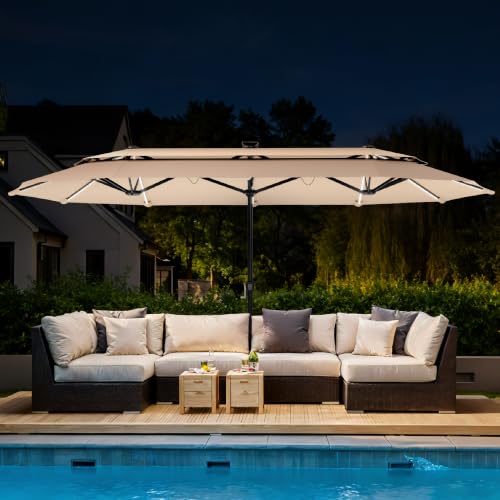 13ft 2Tier Patio Umbrella with Solar Lights&Base