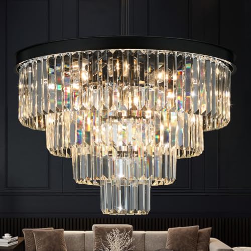 Black Crystal Chandeliers for Dining Room (15 Count)