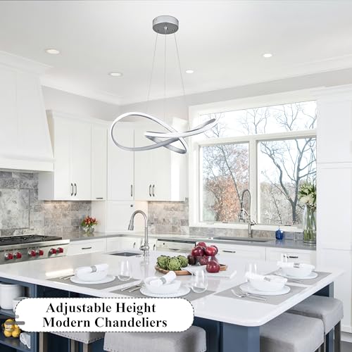 Modern LED Pendant Light Fixture Contemporary Ring Chandelier Nickel with 3000K