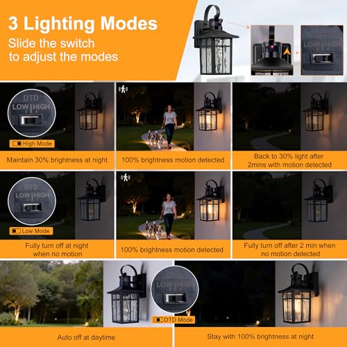 Aluminum Motion Sensor Outdoor Wall Light with Ripple Glass