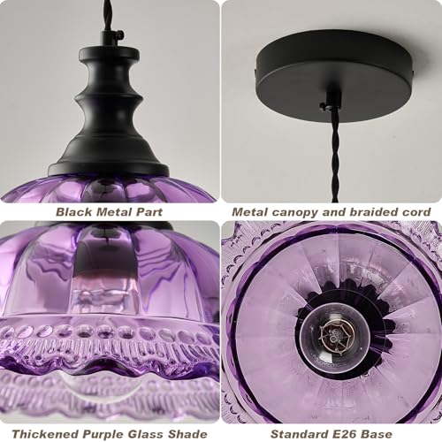 Glass Pendant Lights Modern Pendant Lighting Fixtures Hanging Lamp for Kitchen Island Bedroom Dining Room Coffee Shop Hallway Black and Purple