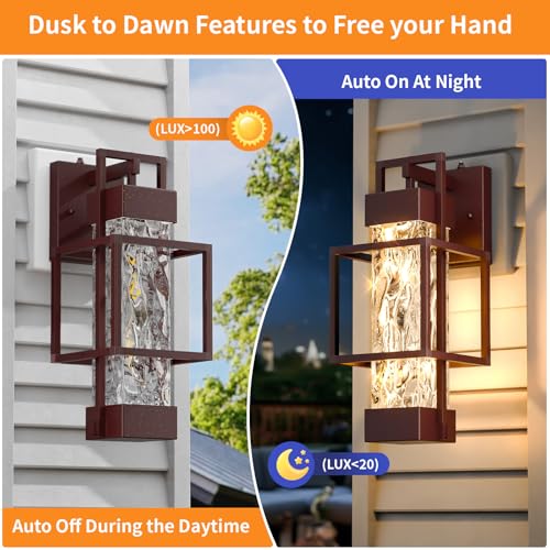 Oil Rubbed Bronze Dusk to Dawn Outdoor Porch Light Fixtures Wall Mount 14'' Dimmable Exterior Lighting for Outside Waterproof Wall Lantern Lamps Sconce Coach Lights for House Garage (2 Count)