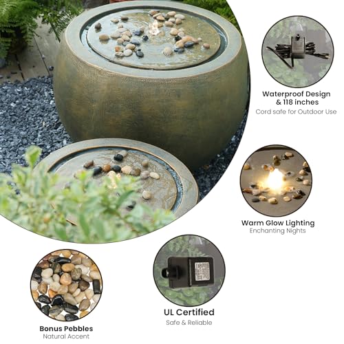 Garden Water Fountain Outdoor Large Round Bubbler Water Feature Indoor with Lights & Pump for Patio Pool Pond Yard Home Decor Gold