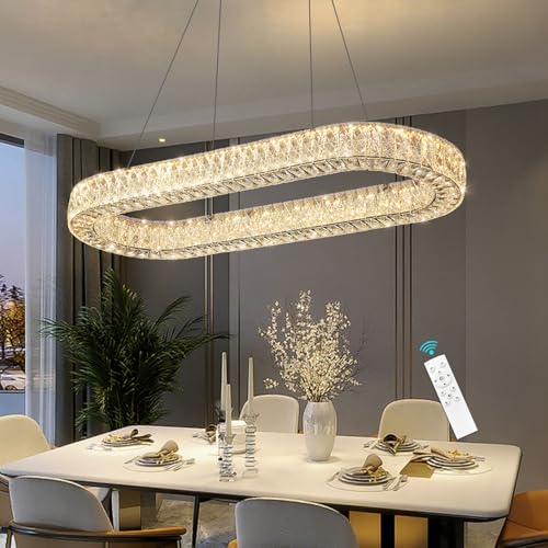 L40 xW16 Modern Oval Crystal Chandelier Glam Dimmable Crystal Ceiling Chandeliers for Dining Room Kitchen Island Glod